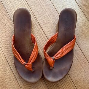 Miz Mooz Orange Leather Wedge Flip Flops